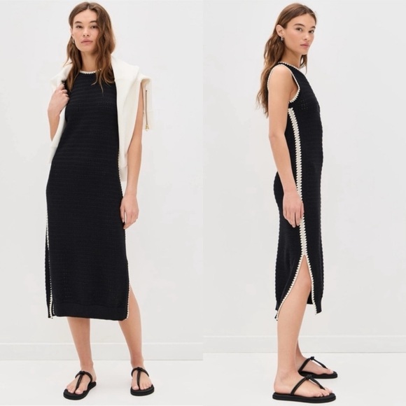 VARLEY Dwight Tank Dress Sleeveless Crochet Knit Black Size Small - Picture 5 of 16